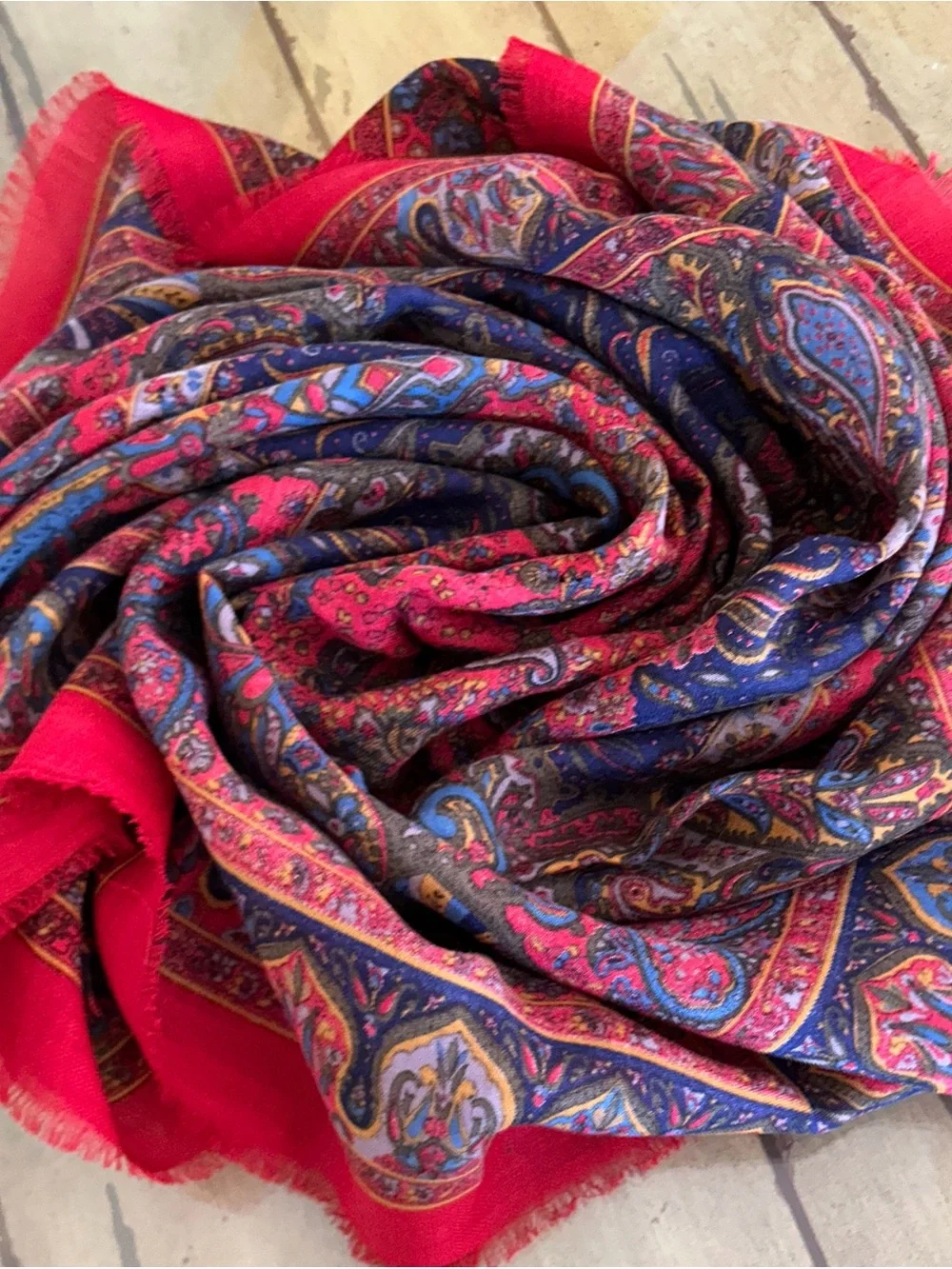 Vibrant Red Paisley Women's Scarf - Multi-Color Pattern 35“ x 35“ Japanese